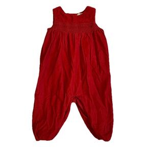 Ralph Lauren 9 Month Smocked Romper Red Corduroy Snap Leg Button Back Christmas